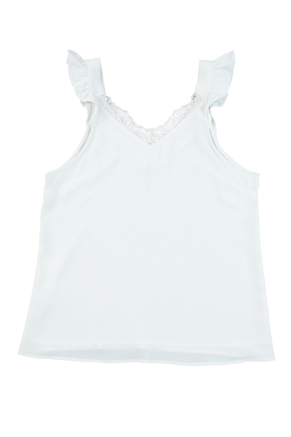 White V Neck Lace Ruffle Tank Top