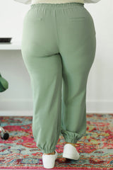 Green Plus Size Drawstring Shirred Waist Casual Jogger Pants