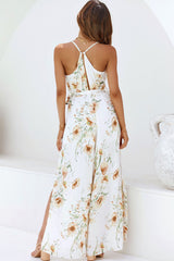 White Poppy Print Belted Cami Wide Leg Jumpsuit