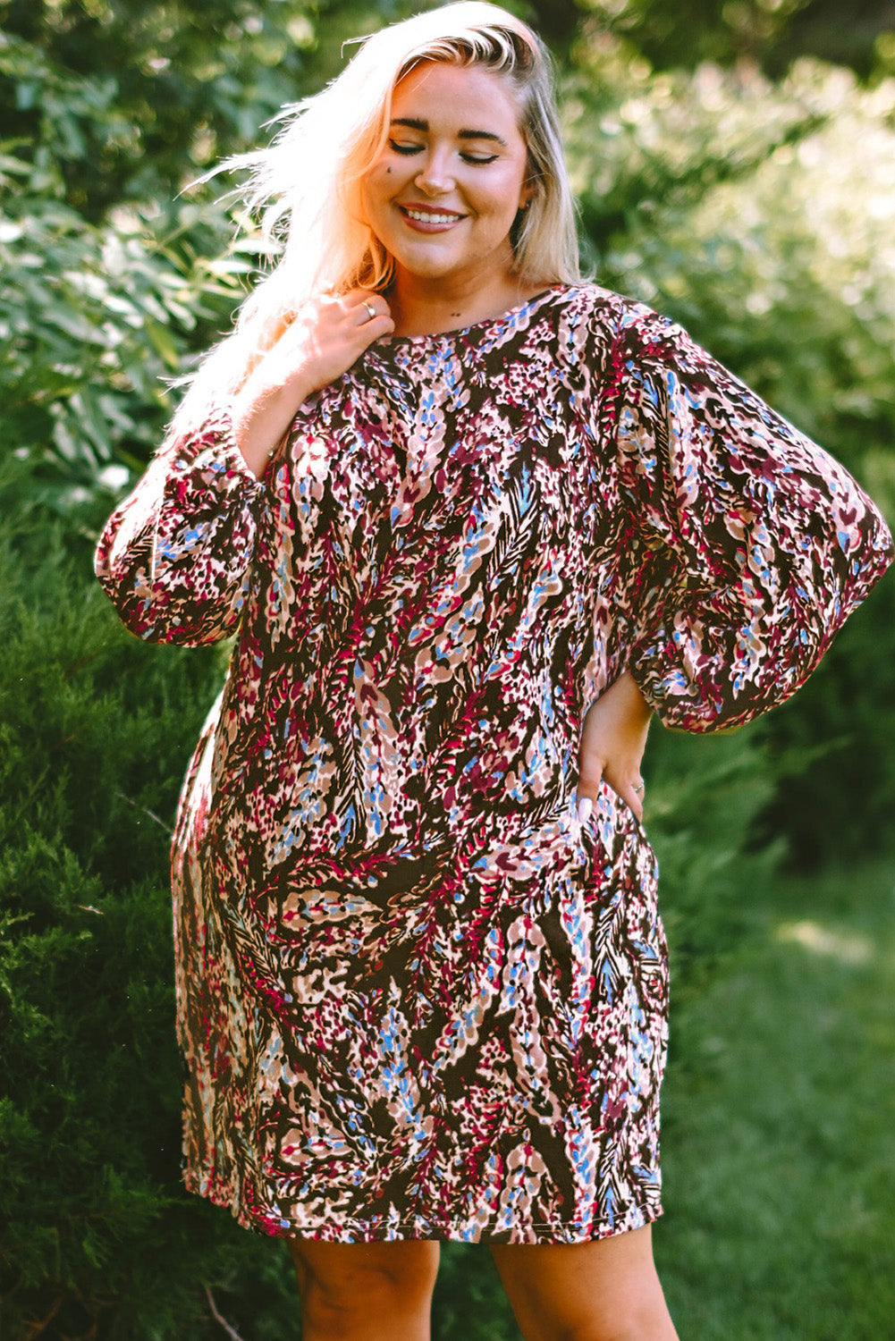 Red Plus Size Floral Print Mini Dress