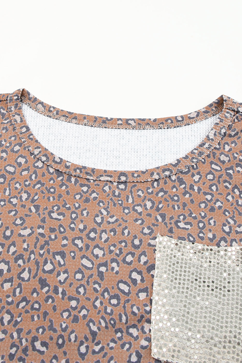 Leopard Leopard Print Sequin Patchwork T Shirt