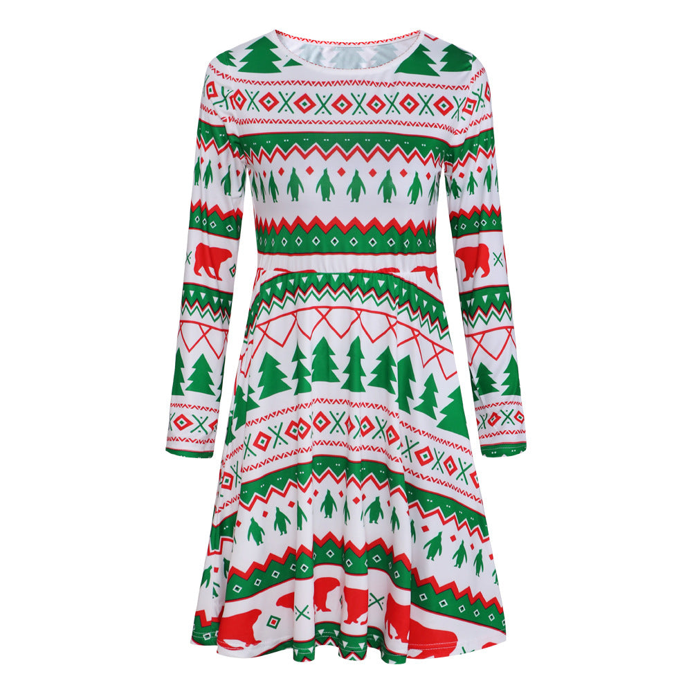 Autumn Winter Christmas Clothing Printed Long Sleeved Women  Dress Christmas