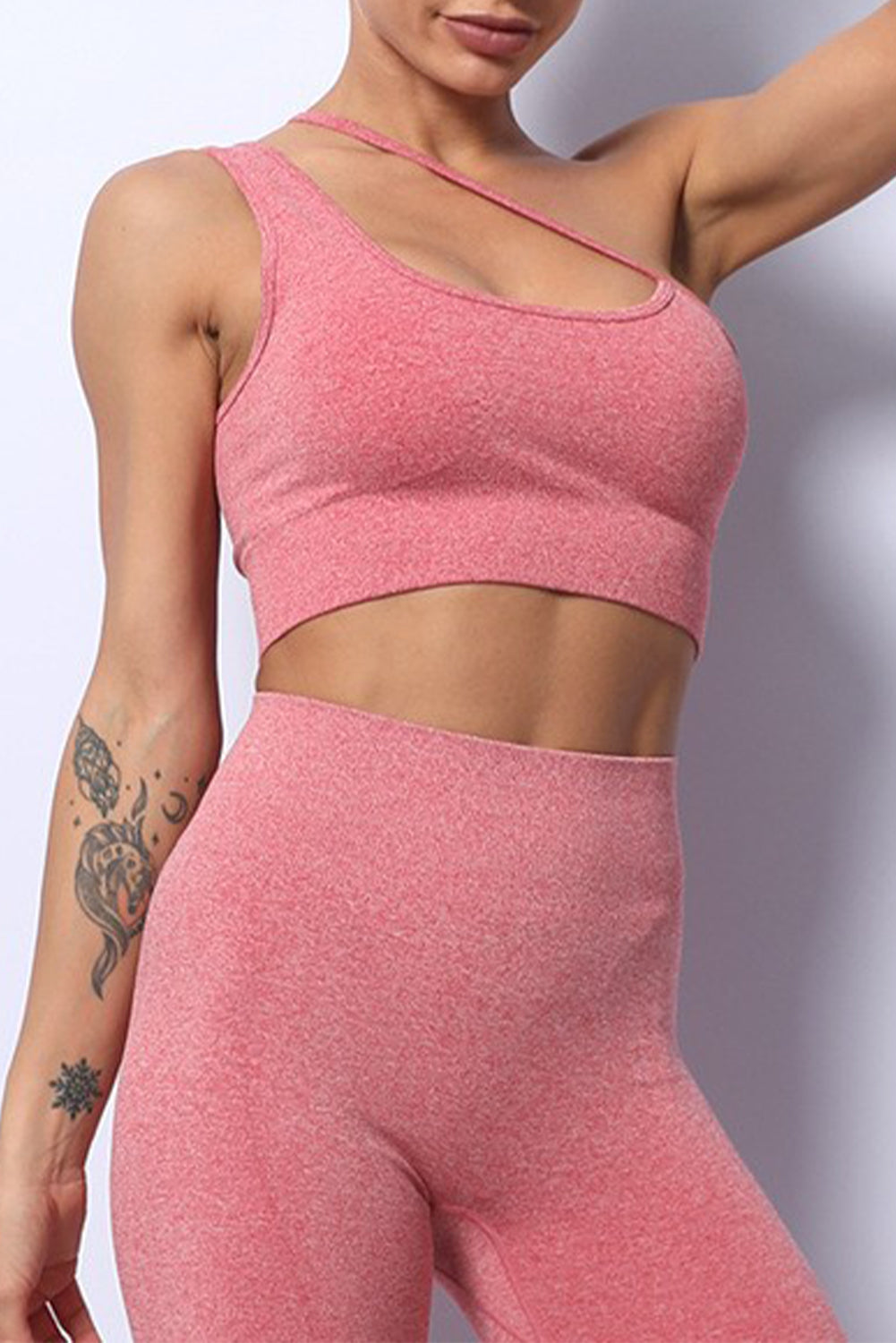 Pink Asymmetric One Shoulder Sports Bra