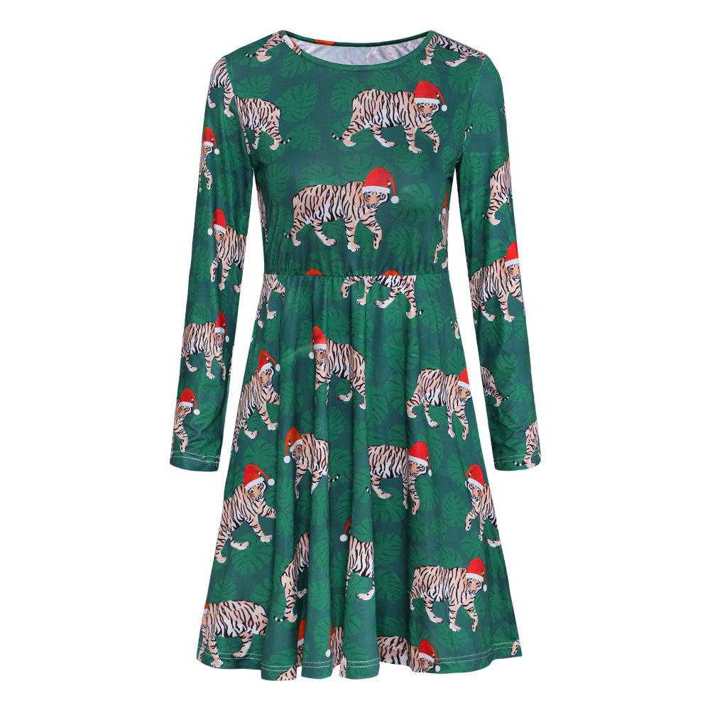 Autumn Winter Christmas Clothing Printed Long Sleeved Women  Dress Christmas