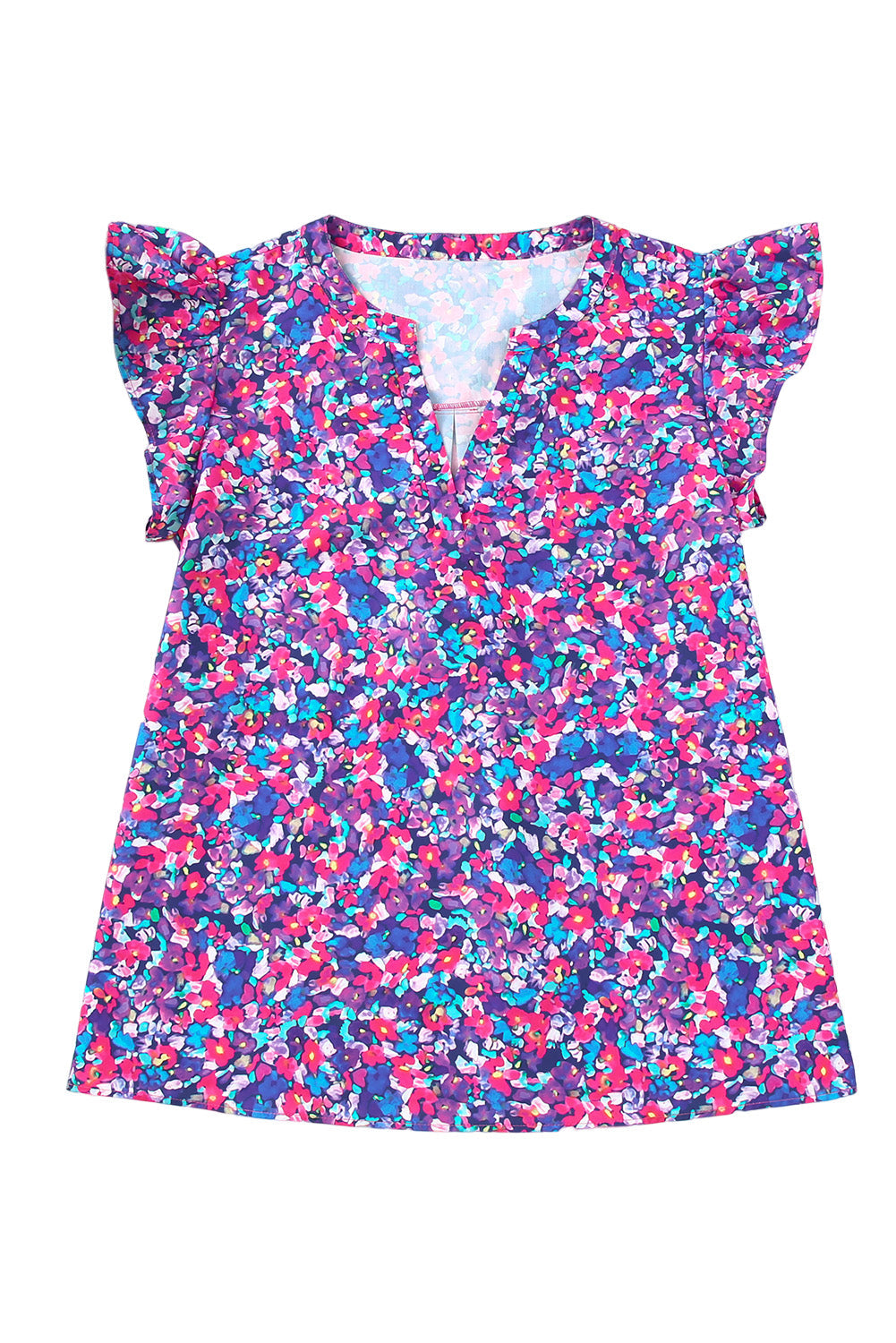 Purple Plus Size Floral Print Ruffle Sleeve Blouse