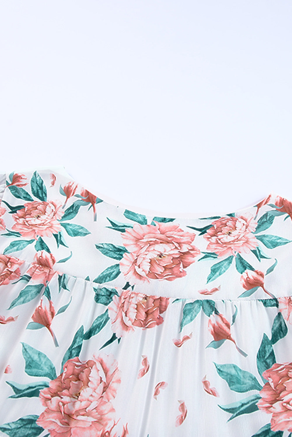 White Loose Bubble Sleeves Floral Print Dress
