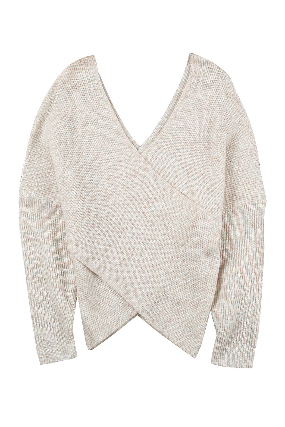 Black Criss Cross Wrap Plunging Neck Sweater