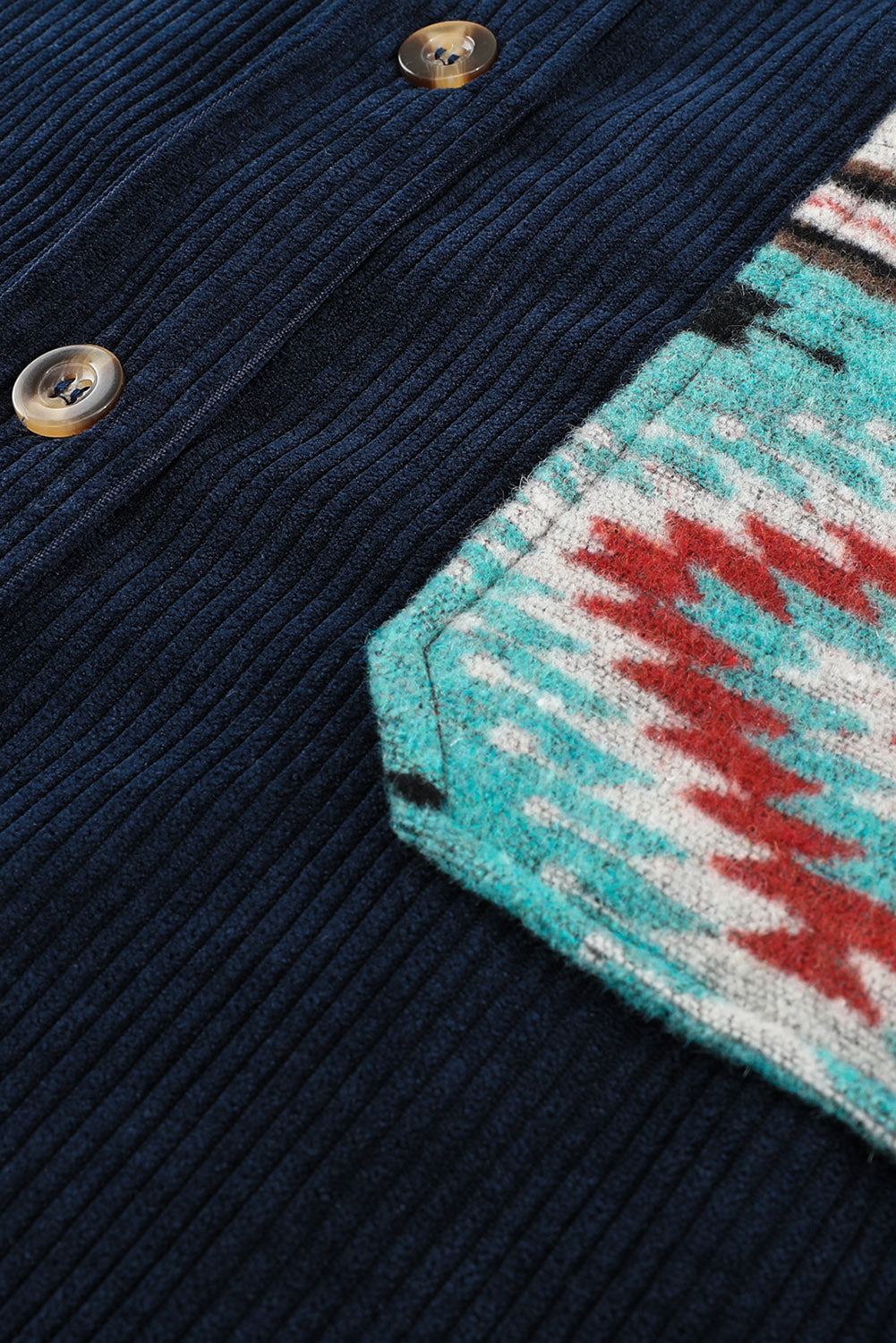 Gray  Aztec Pattern Sleeve Pocketed Corduroy Shacket