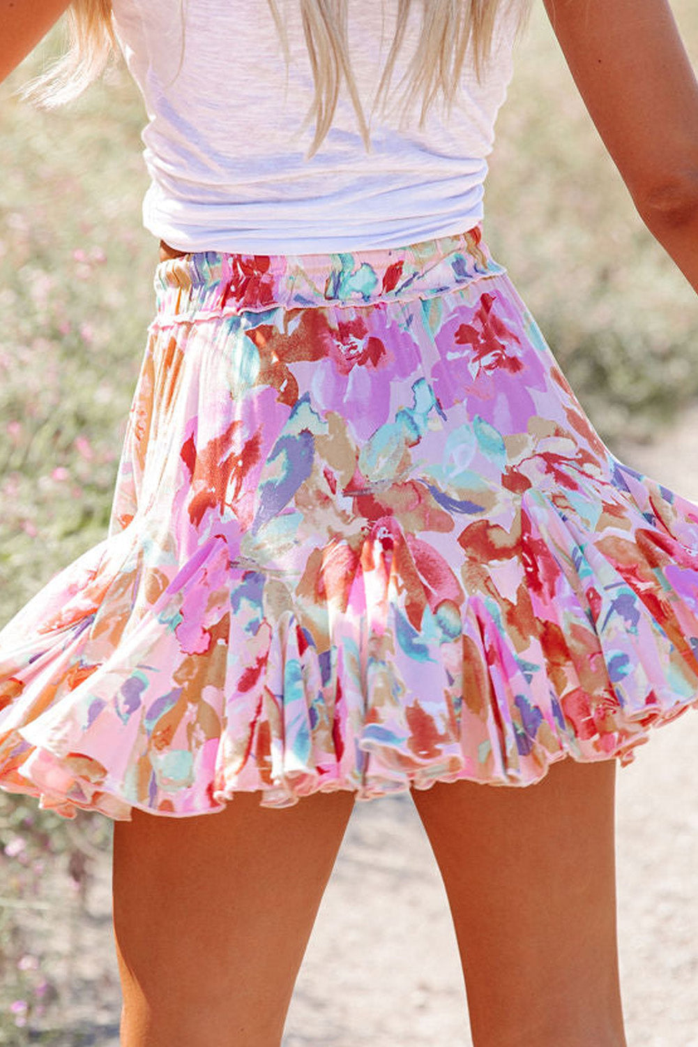 Multicolor Abstract Floral Print Ruffled Mini Skirt