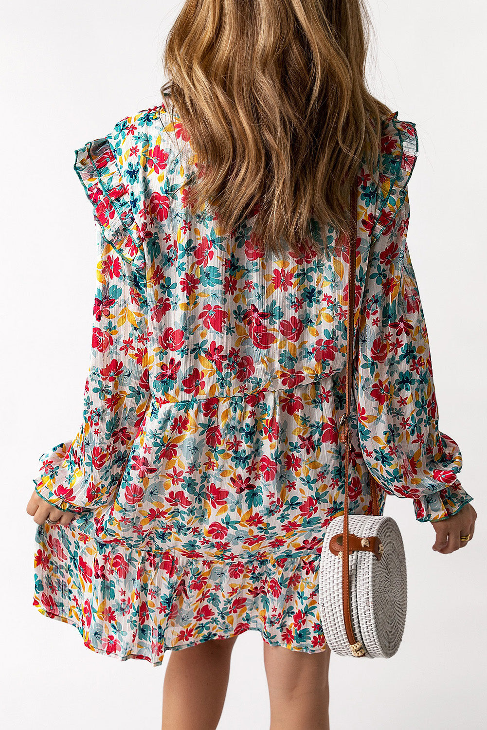 Green Ruffled Lace V Neck Floral Dress