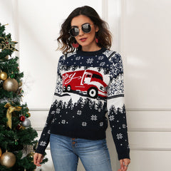 Christmas Clothes Women Clothing Christmas Snowflake Women Pullover Long Sleeves Loose Jacquard Sweater