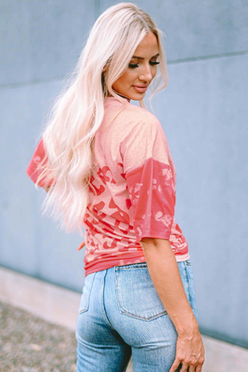 Pink Leopard Bleached Boyfriend T Shirt with Holes