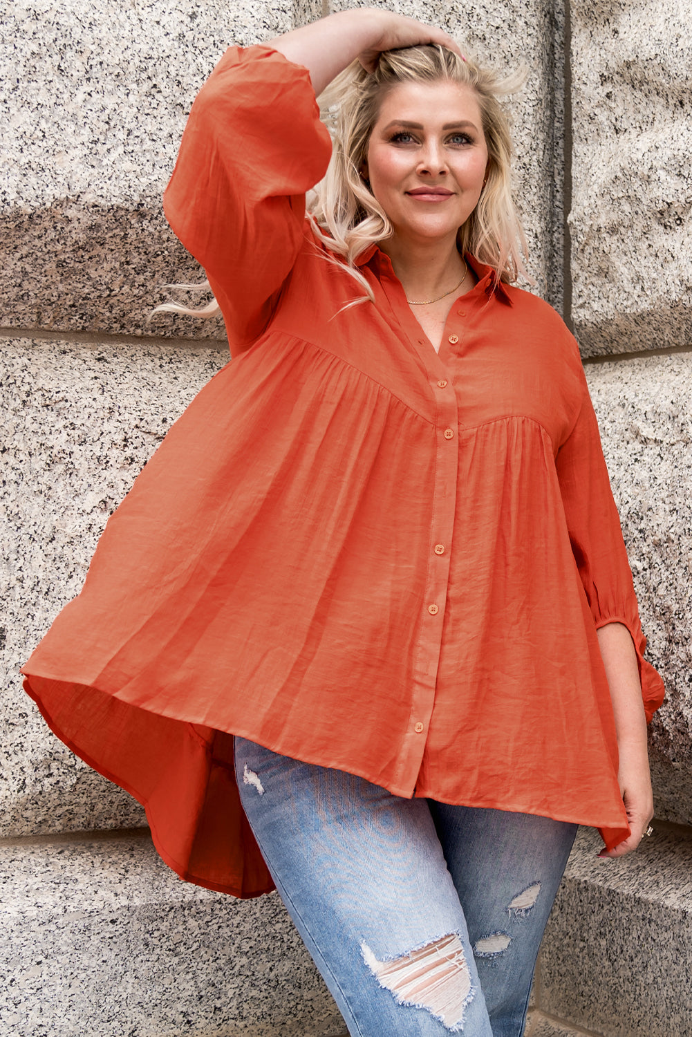 Green 3/4 Sleeve Plus Size Tunic Top