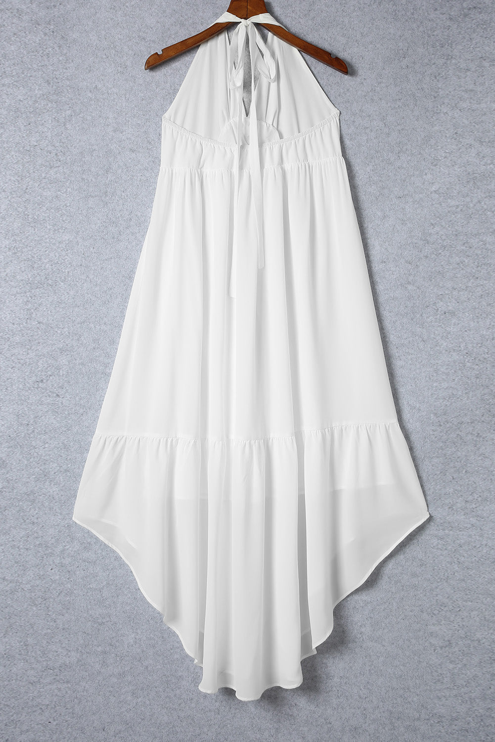 White Halter Neck Deep V Backless Asymmetric Maxi Dress