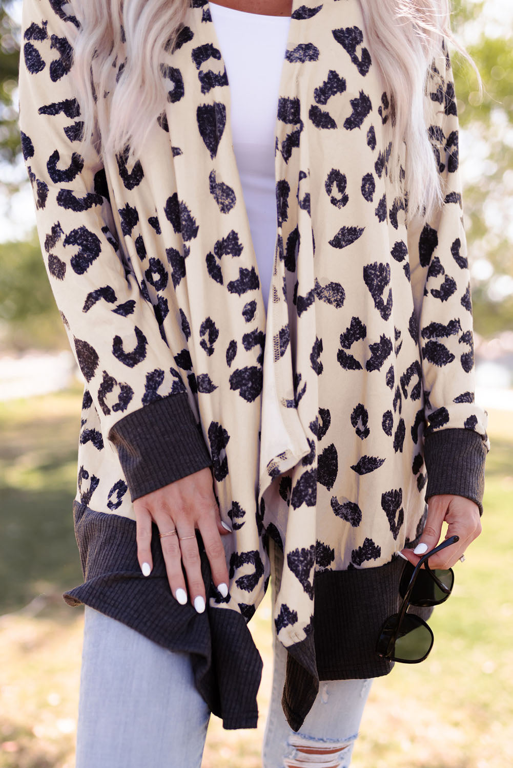 Leopard Print Hooded Open Front Cardigan