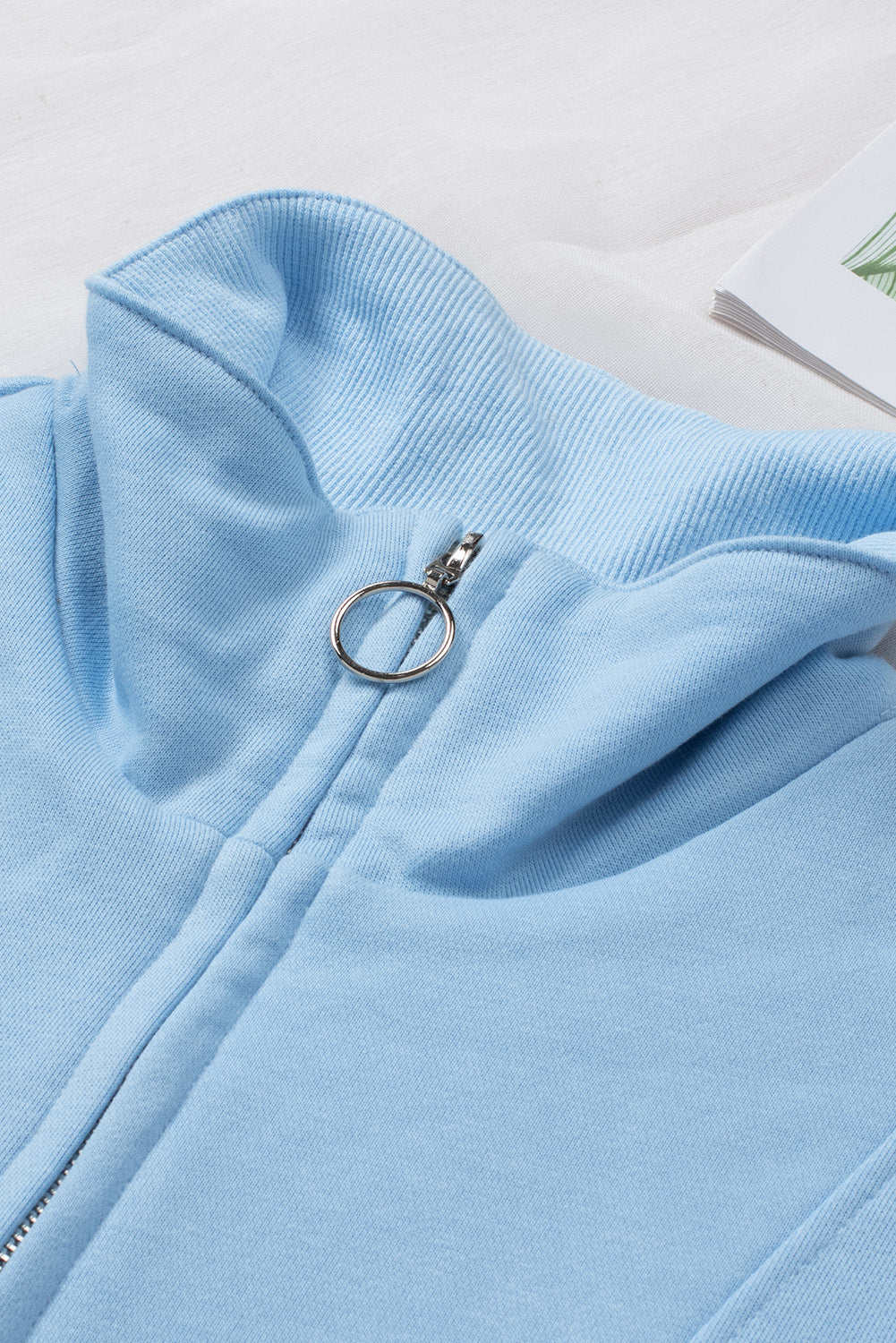 Dark Gray Solid Color Zip Collar Sweatshirt with Pockets