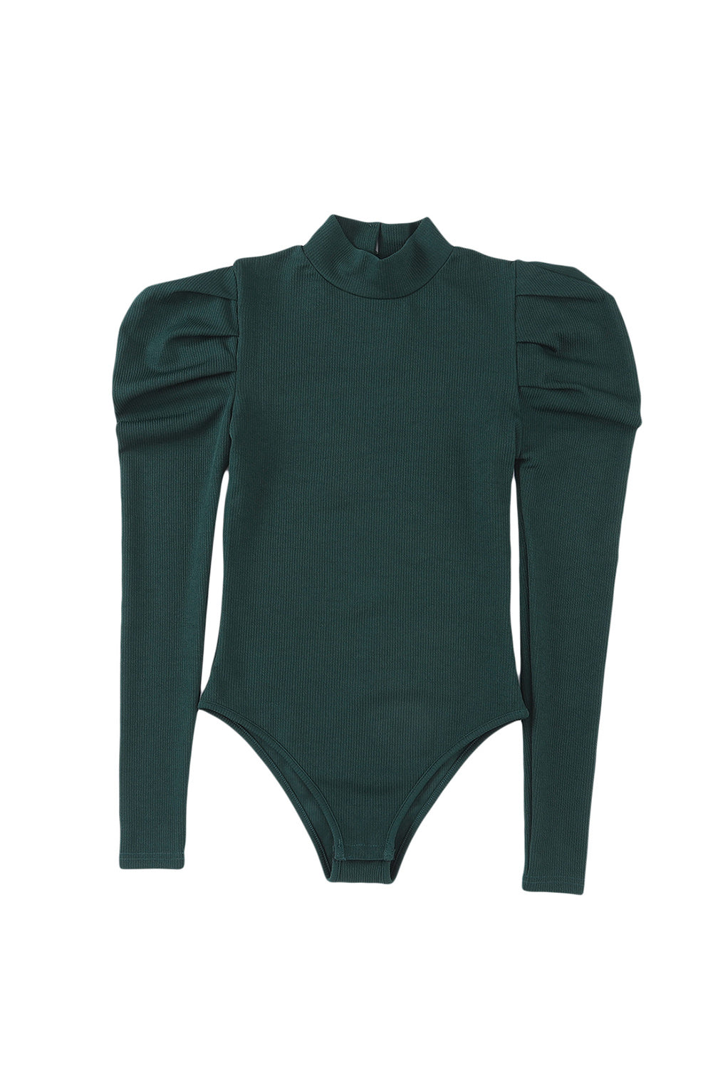 Green Puff Sleeve Keyhole Back Ribbed Knit Bodysuit