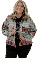 Plus Size Western Aztec Print Button up Jacket