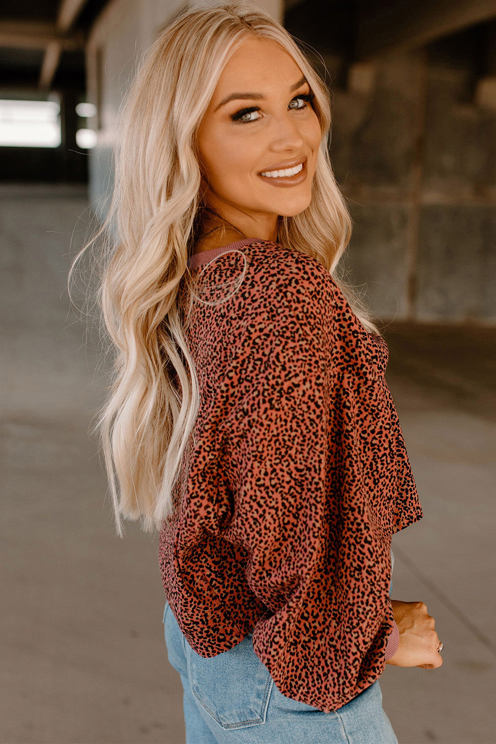 Vintage Leopard Bubble Sleeve Pullover Sweatshirt