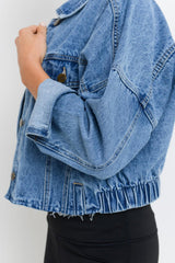 Sky Blue Medium Wash Chunky Cropped Denim Jacket