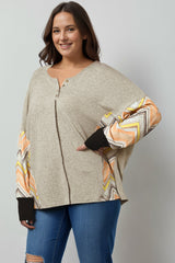 Gray Plus Size Chevron Sleeves Top