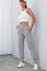 Gray Smocked High Waist Jogger Pants