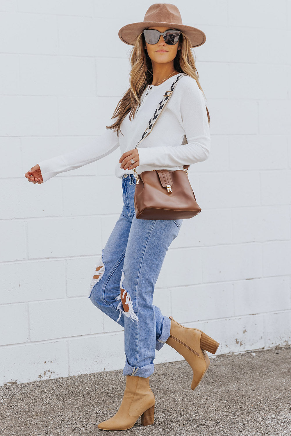 Orange Waffle Knit Henley Top