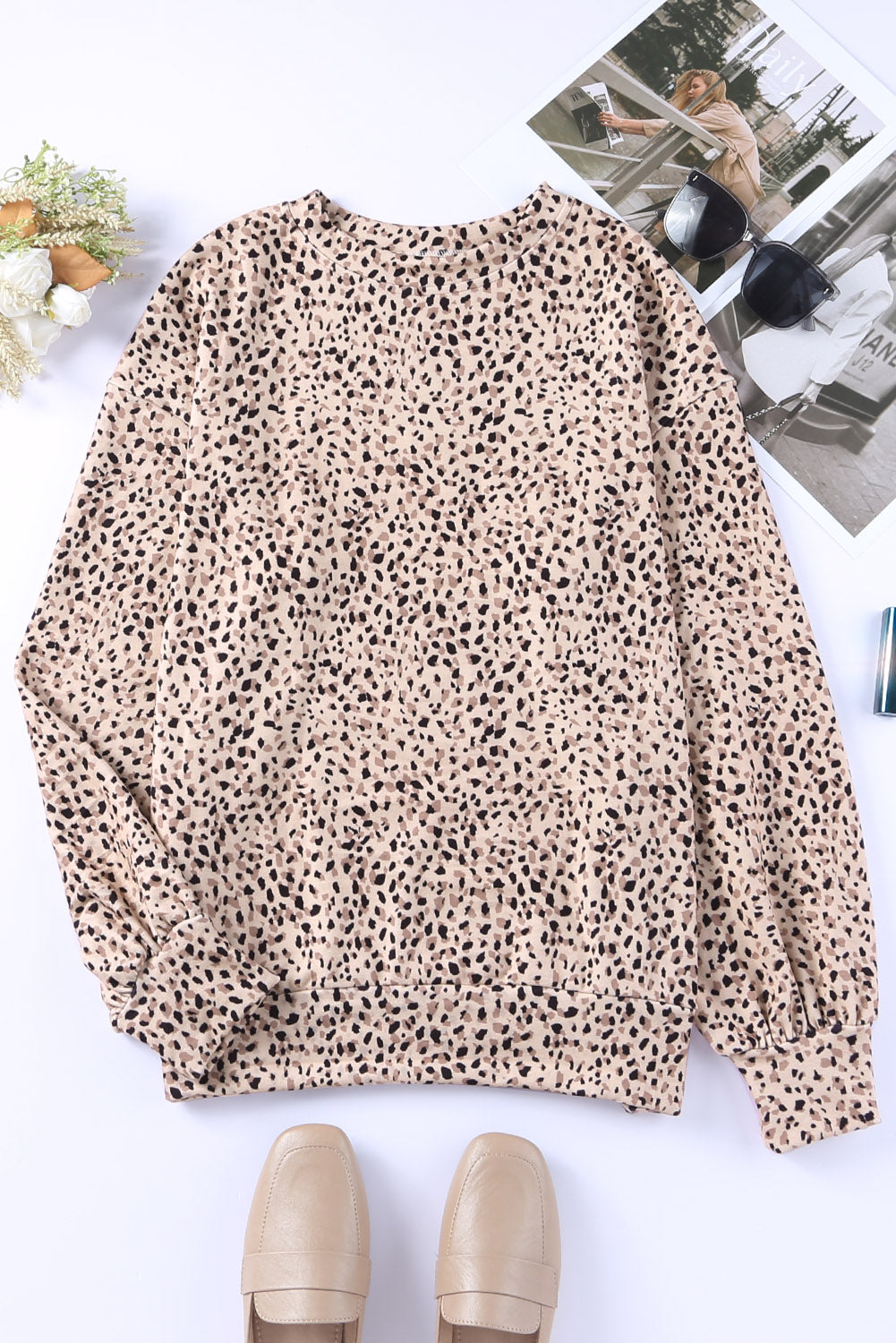 Leopard Boyfriend Crew Neck Leopard Sweatshirt