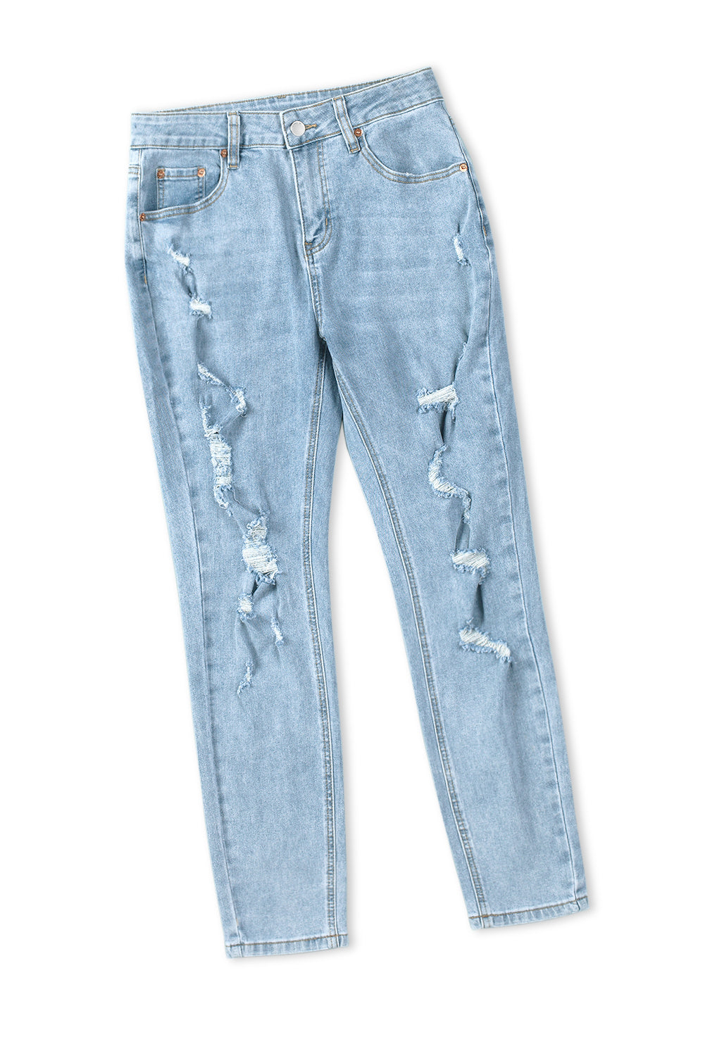 Sky Blue Light Wash Distressed Straight Jeans