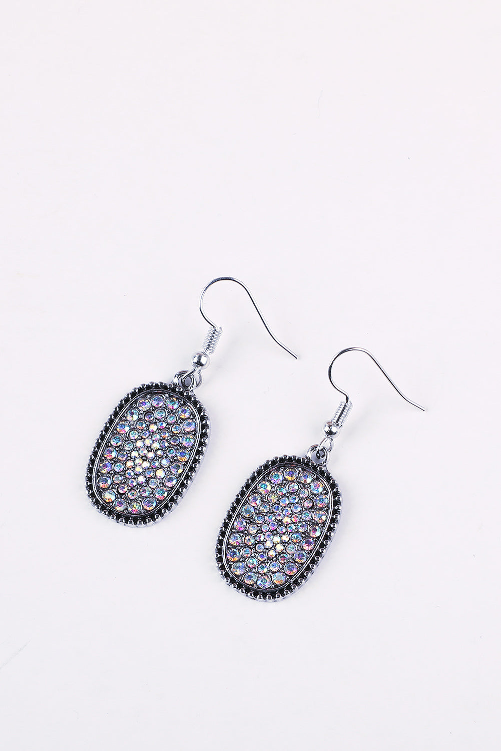 Multicolor Full Diamond Antique Silver Hook Earrings