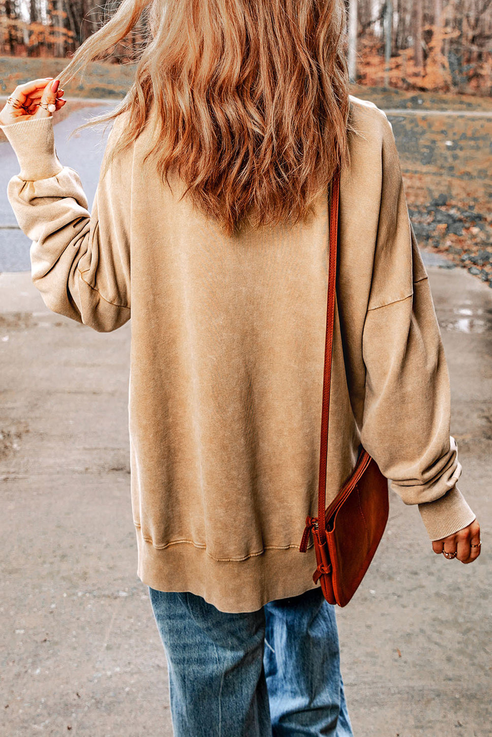 Khaki Drop Shoulder Ribbed Trim Oversized Sweatshirt