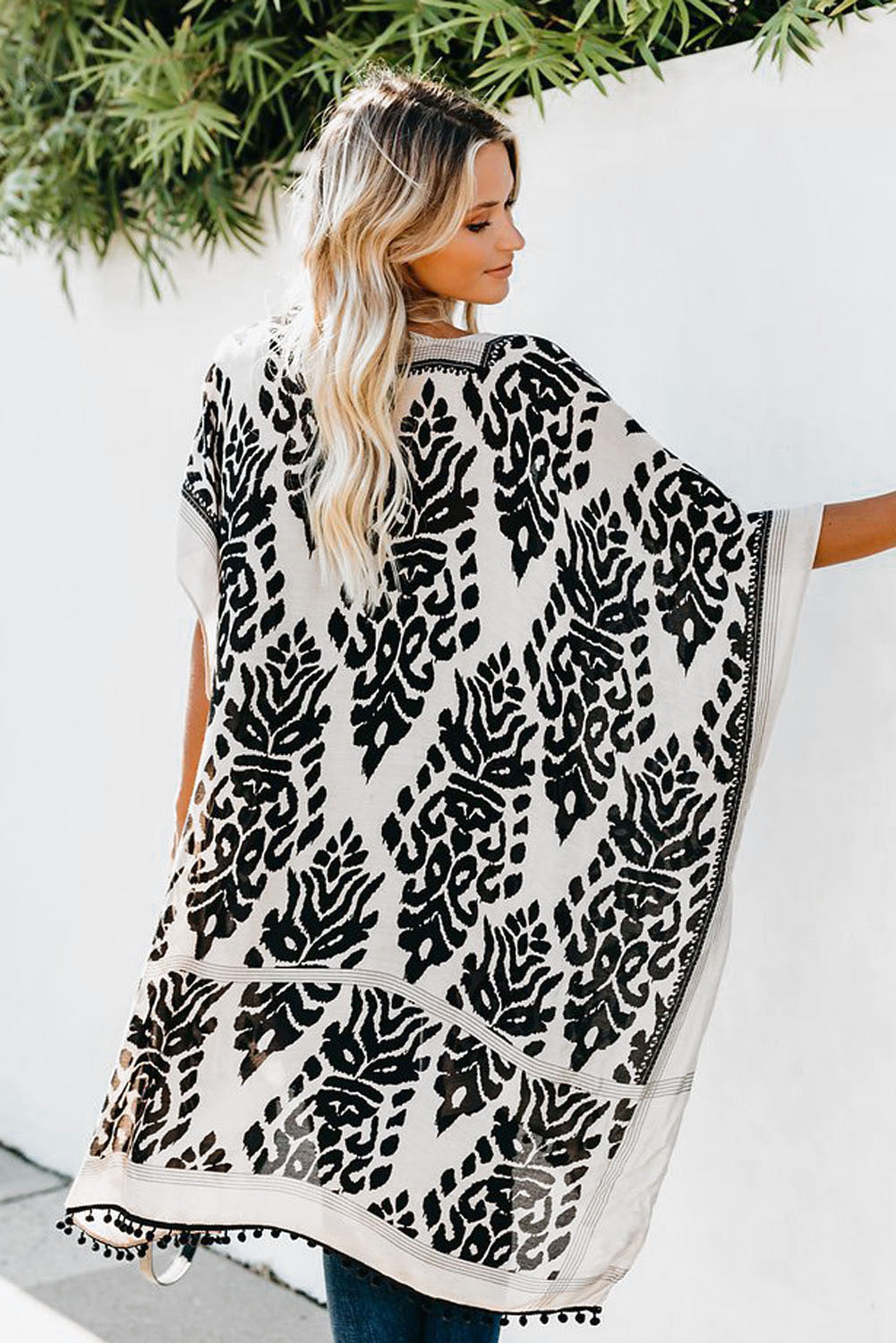 Black Prowess Pom Pom Kimono
