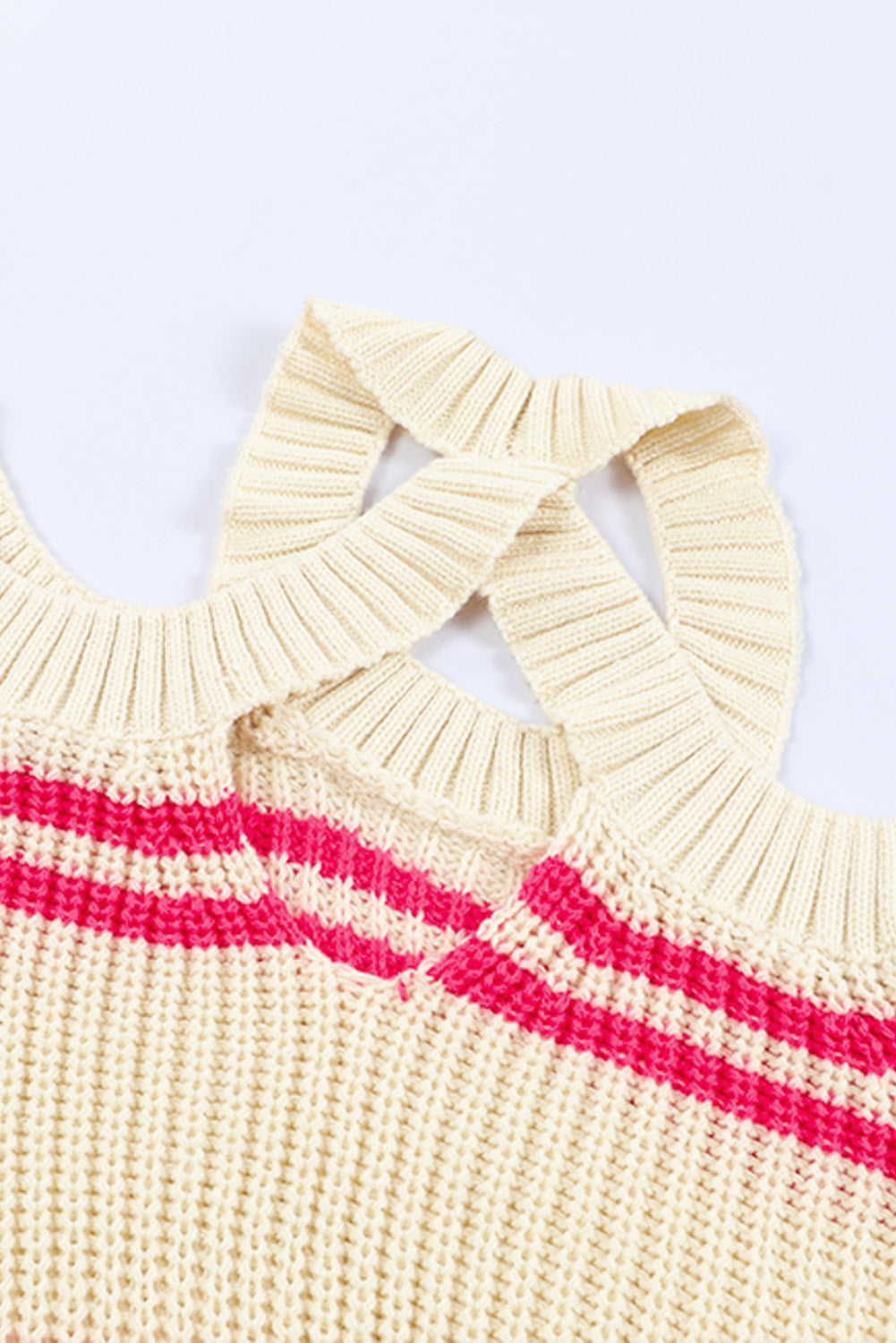 Black Striped Cold Shoulder Knit Sweater