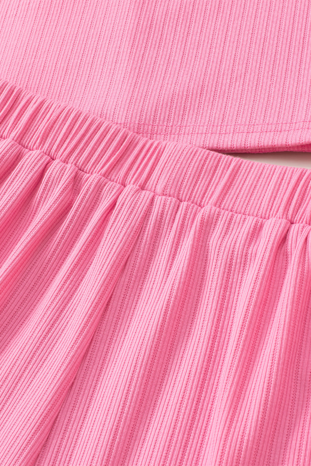 Pink Ribbed Knit Button Top and Shorts Set