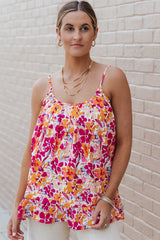 Red Floral Print Loose Fit Spaghetti Strap Tank Top