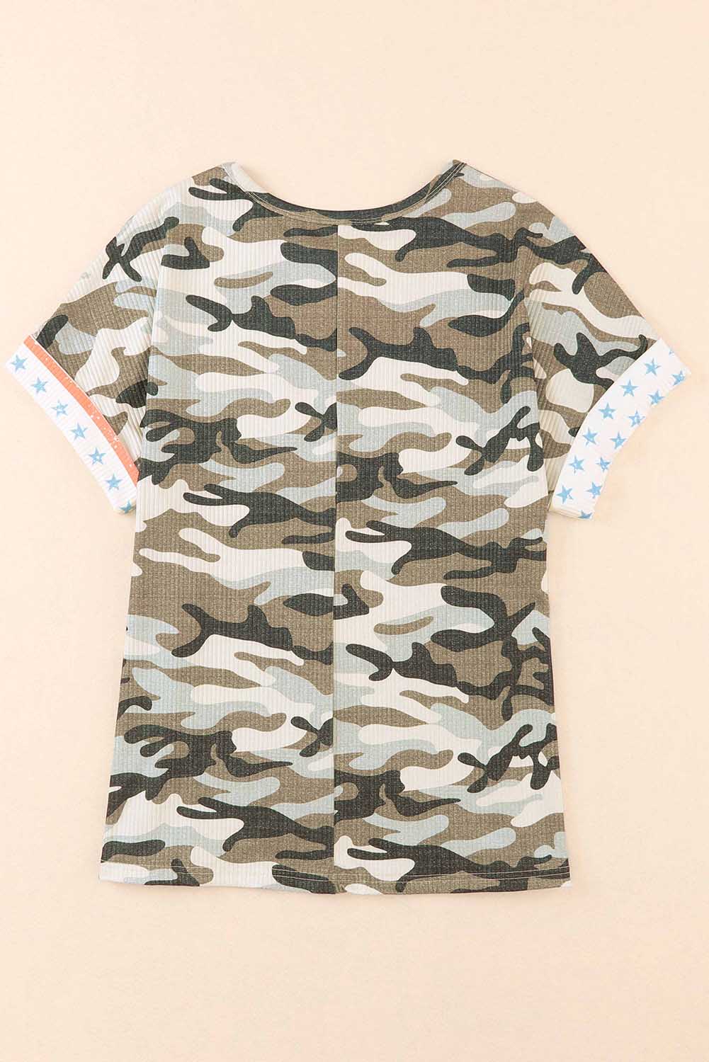 Green Flag Pocket Ribbed Camo Print T-shirt