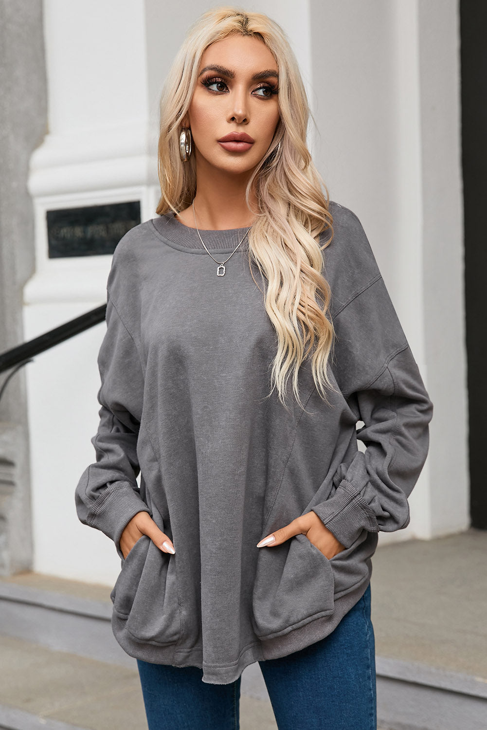 Khaki Exposed Seam Twist Open Back Oversized Sweatshirt