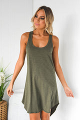 Green U Neck Racer Back Soft Tank Dress