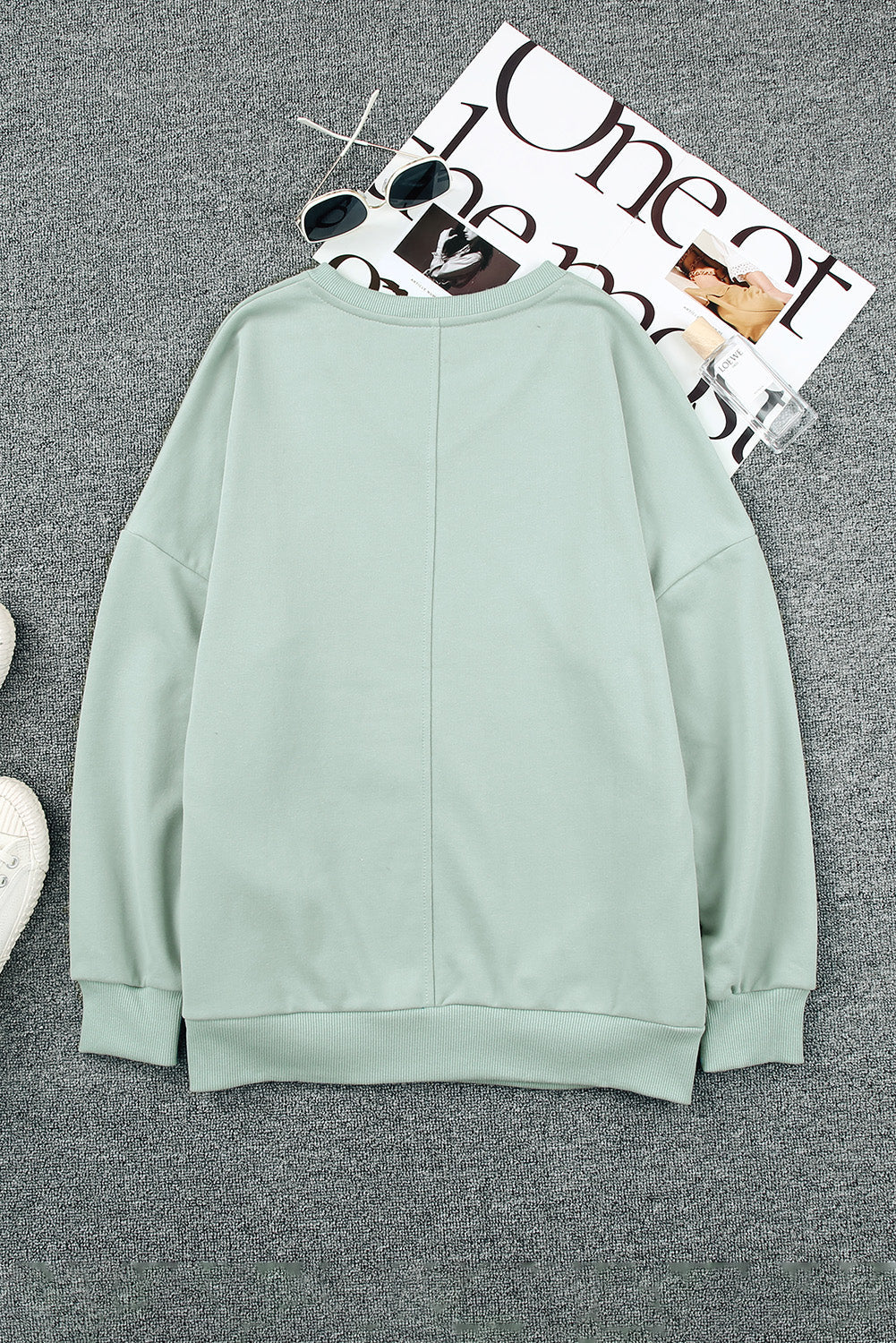 Gray Ribbed V Neck Drop Shoulder Sweatshirt