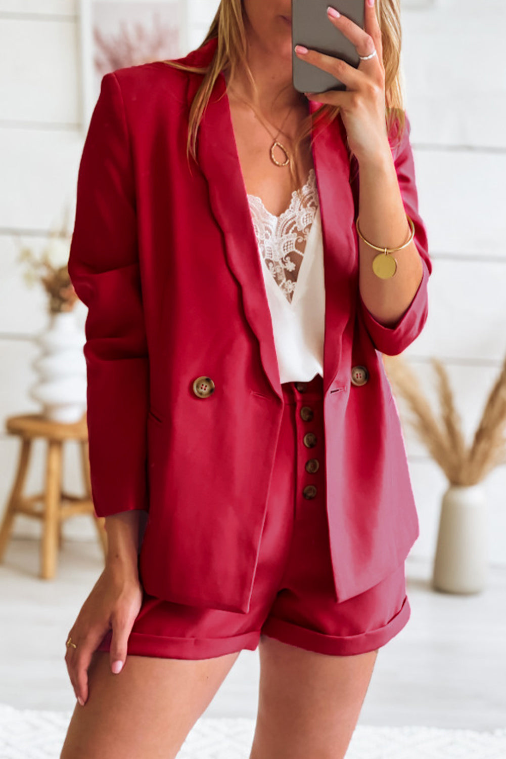 Rose Wavy Collar Single Button Blazer