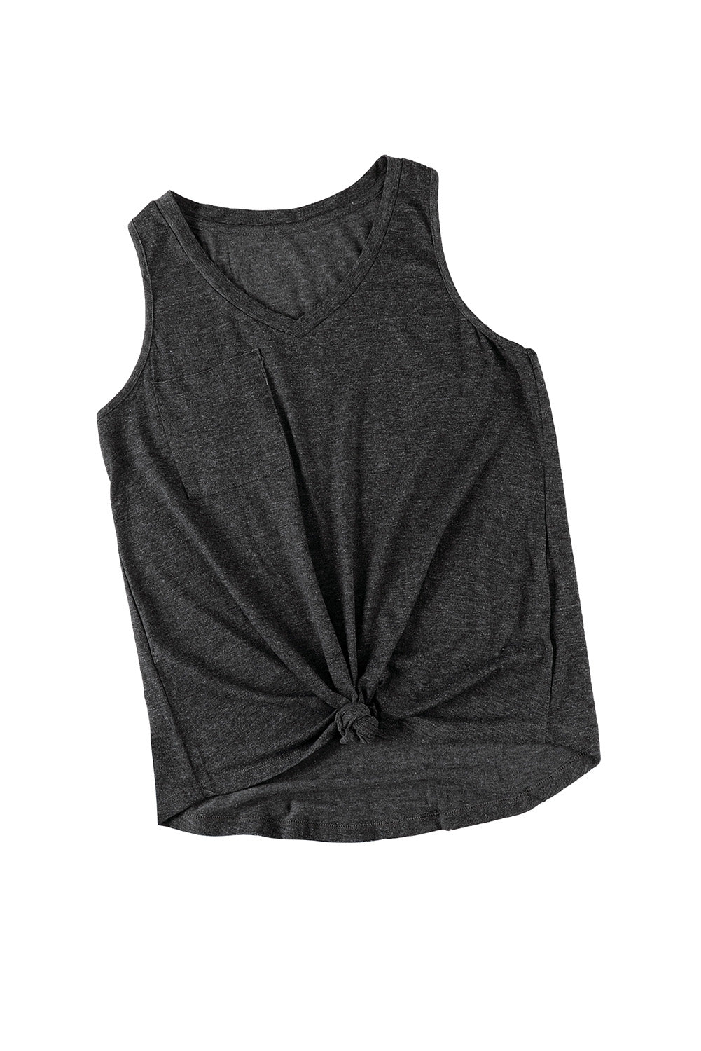 Black V Neck Racerback Tank Top with Pocket