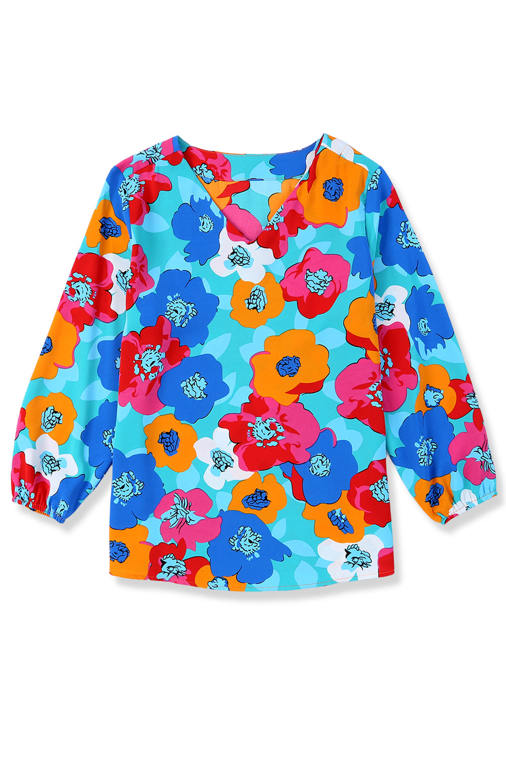 Multicolor Split V Collar Ruffle Sleeve Floral Shift Dress