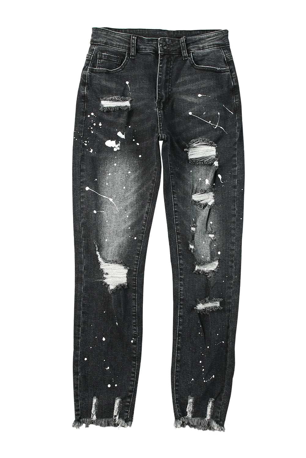 Black Ink Splash Distressed Skinny Jeans