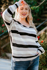 Striped Color Block Cut Out Back Plus Size Sweater