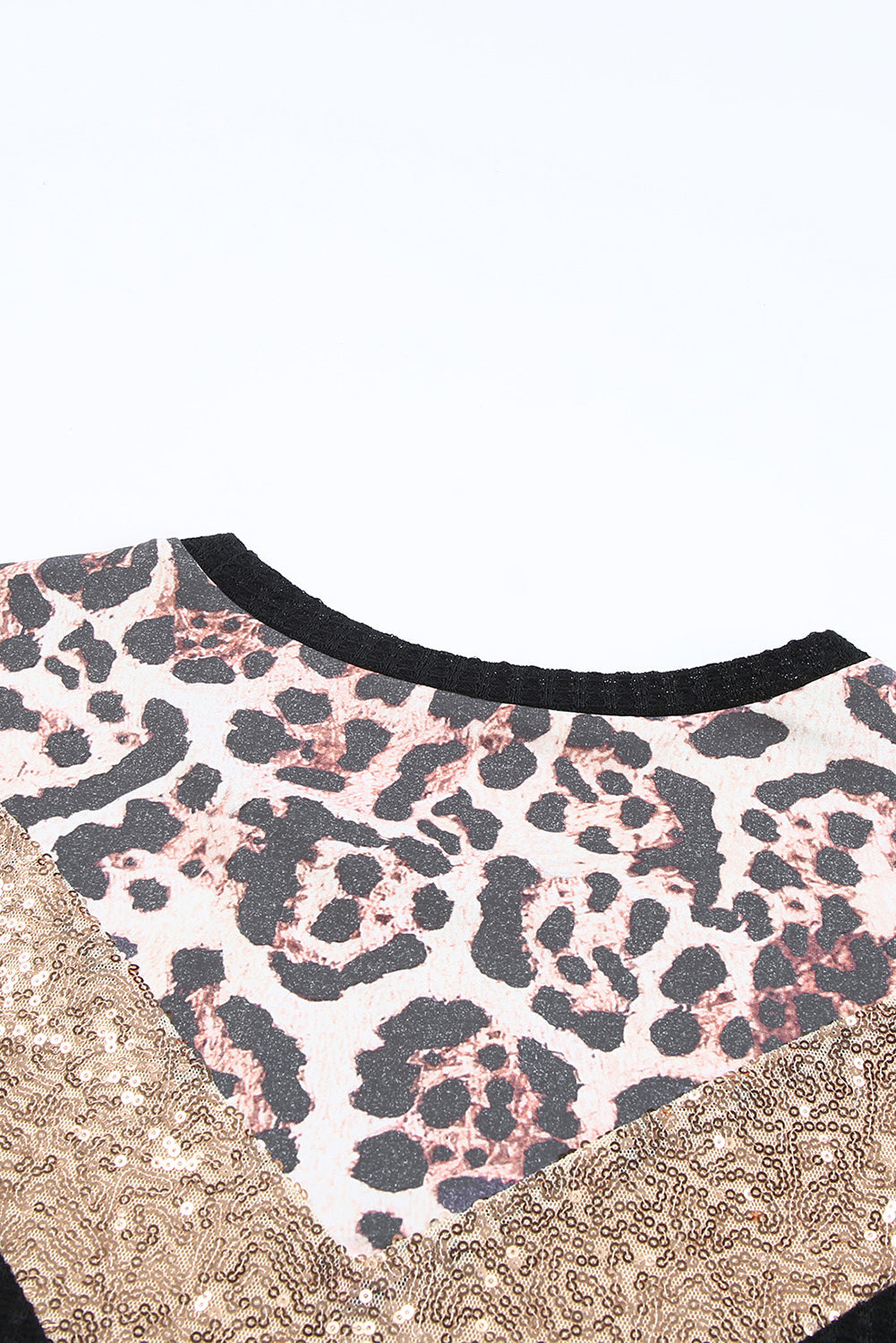 Black Leopard Sequin Waffle Knit Short Sleeve T-shirt