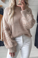 Parchment Cable Knit Sleeve Drop Shoulder Sweater