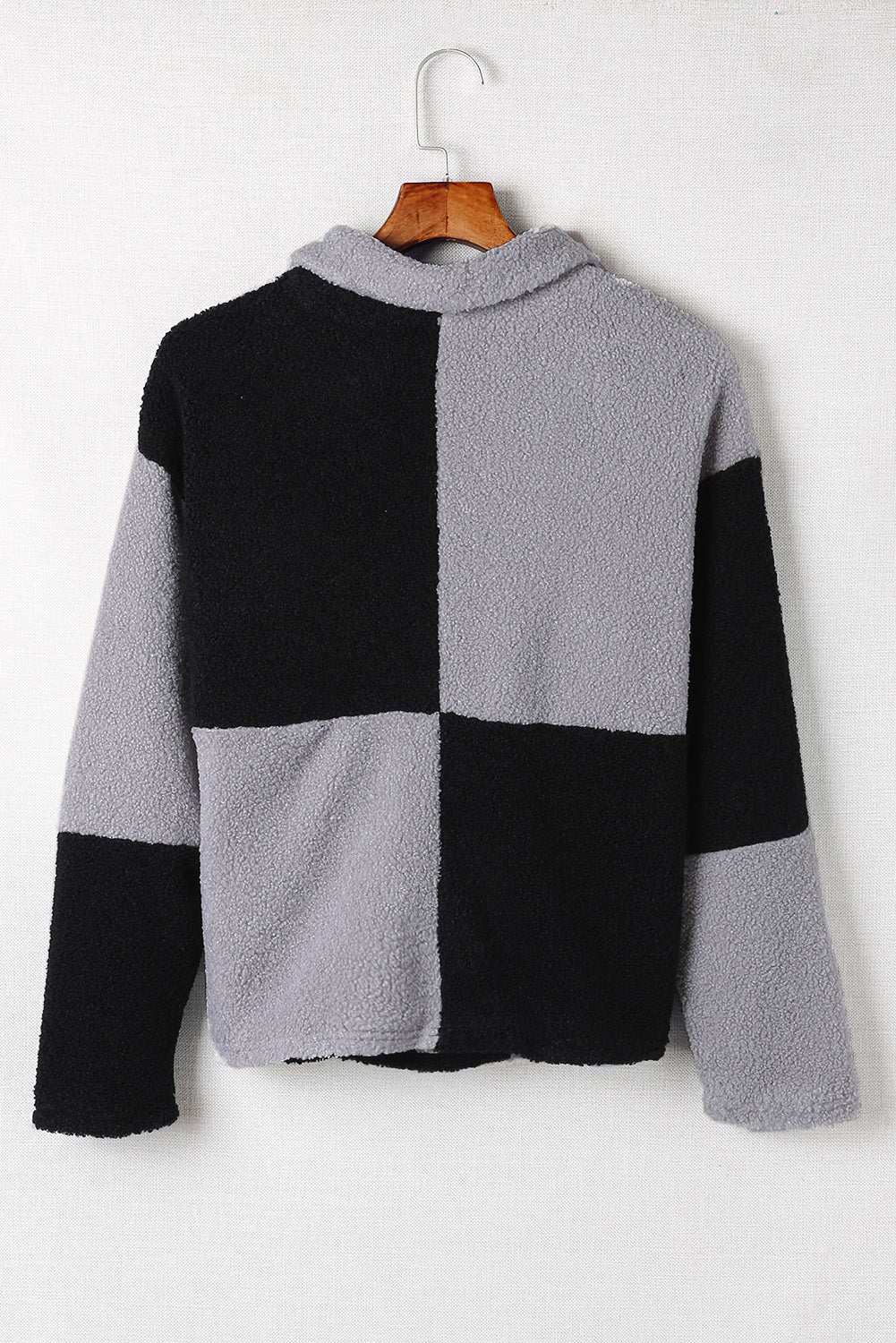Black Colorblock Checkered Sherpa Jacket