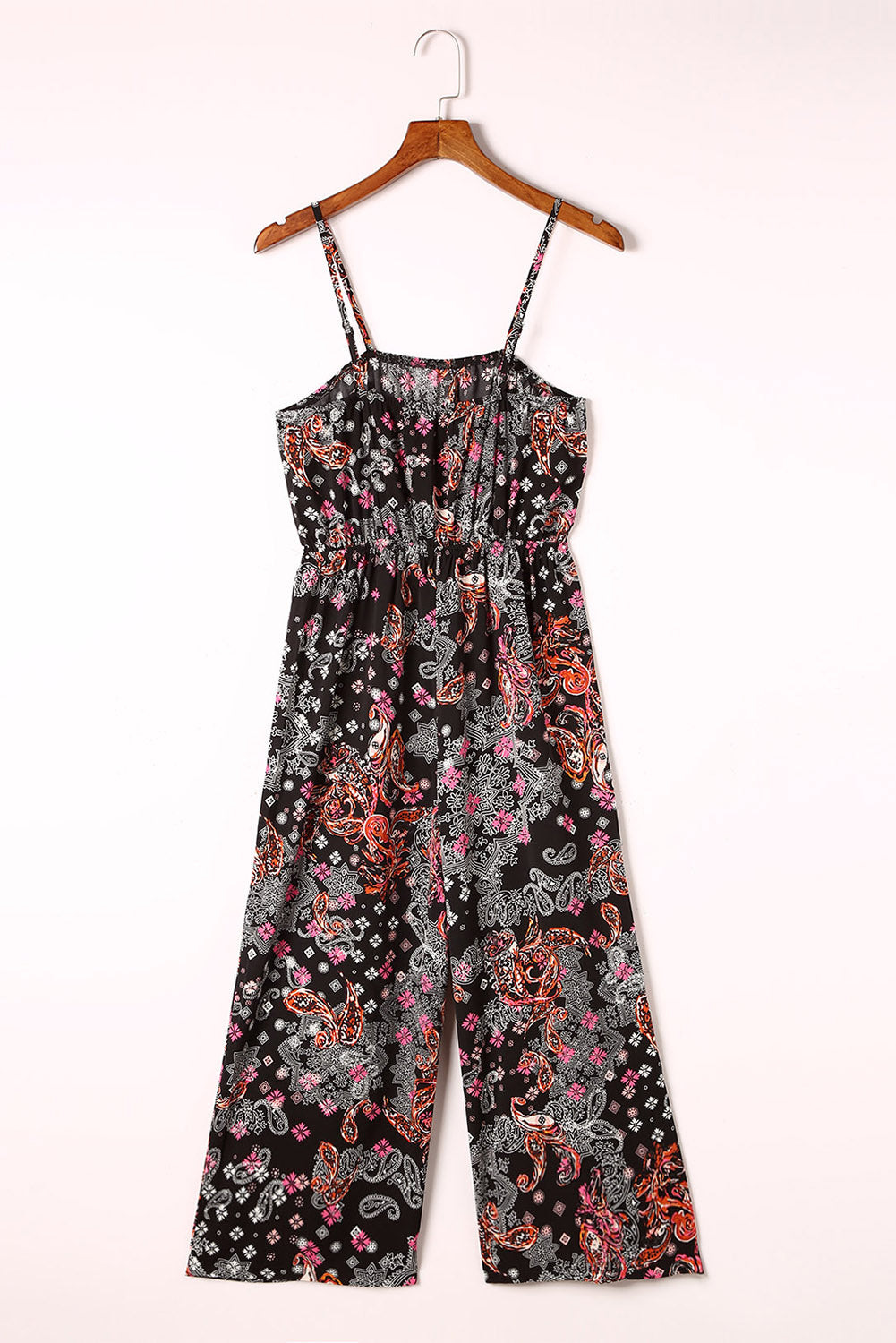 Black Mixed Paisley Print Cropped Jumpsuit