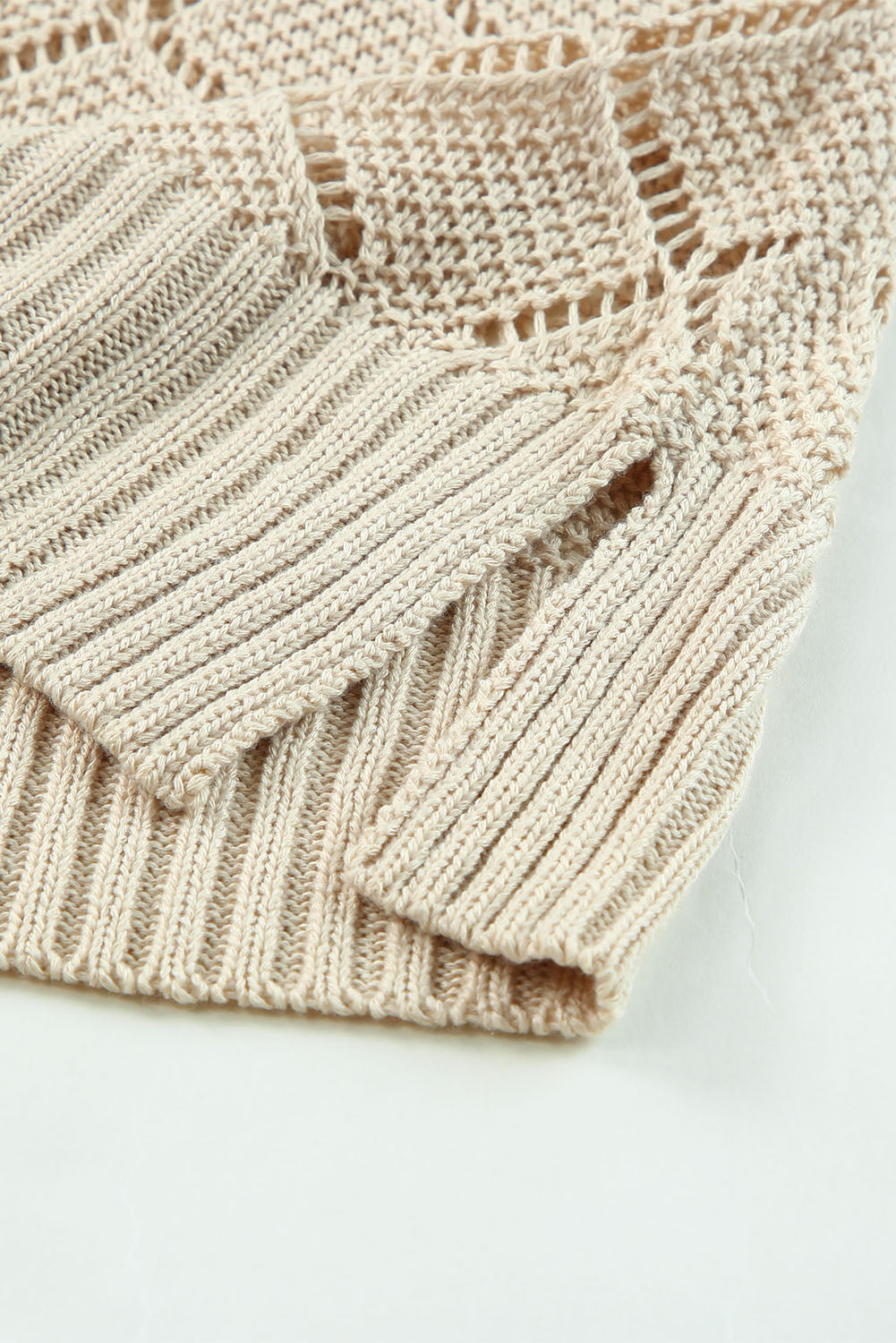 Khaki Rhombus Hollow-out Knitted Tank Top