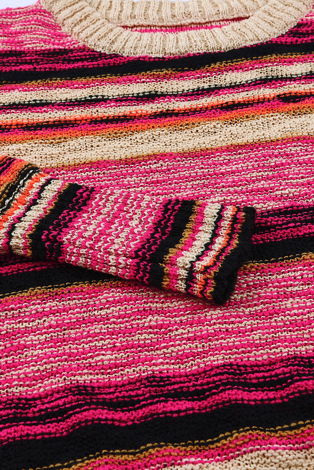 Striped Colorblock Drop Shoulder Knit Sweater